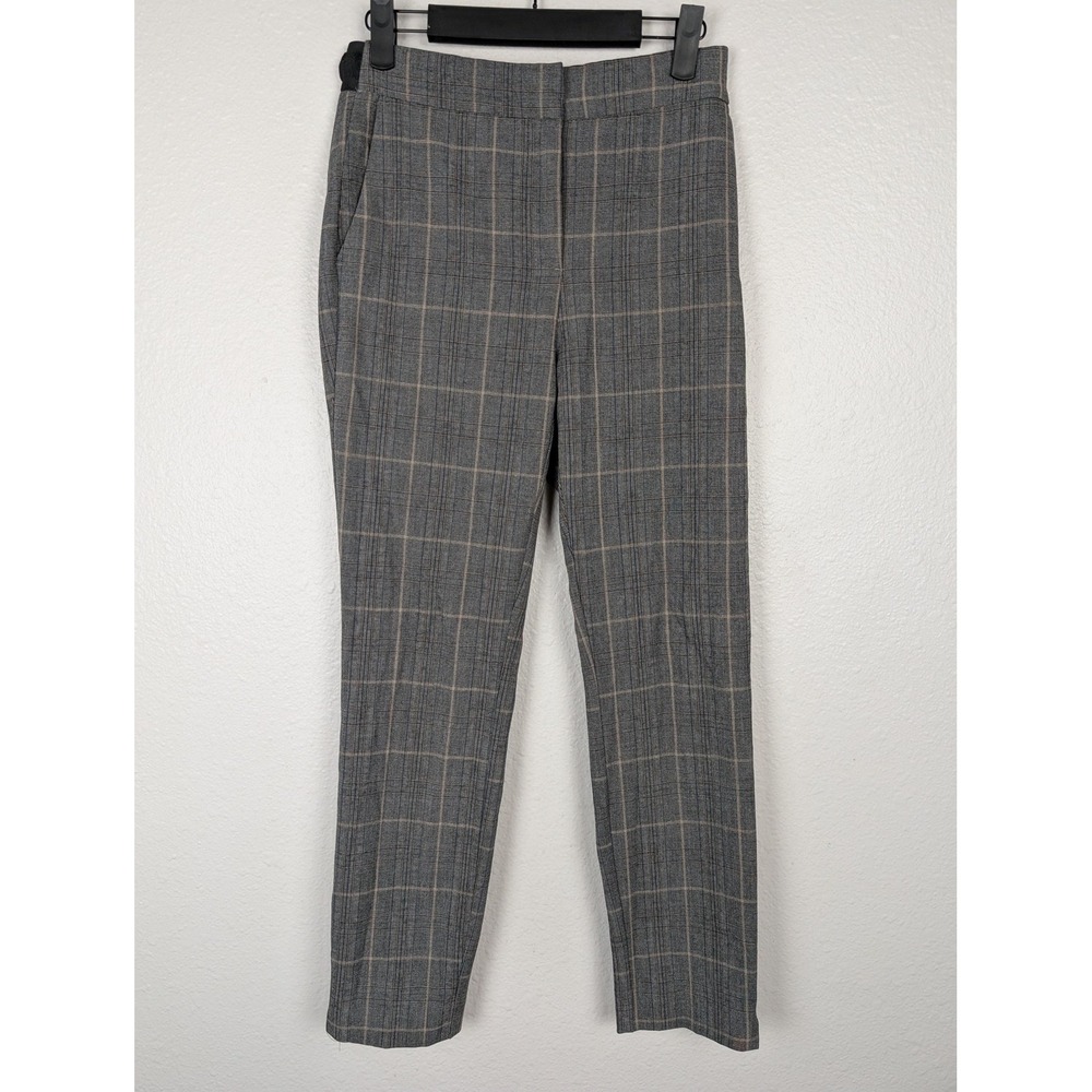 Zara Pants Womens Small Gray Plaid Slim‎ Fit Cropped Trousers Flat Front Stretch